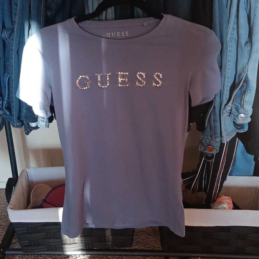 Baby Blue Bling Guess Logo Tee
